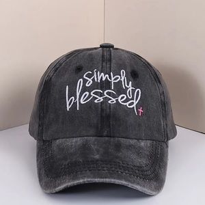 Simply Blessed Embroidery Baseball Cap - Black